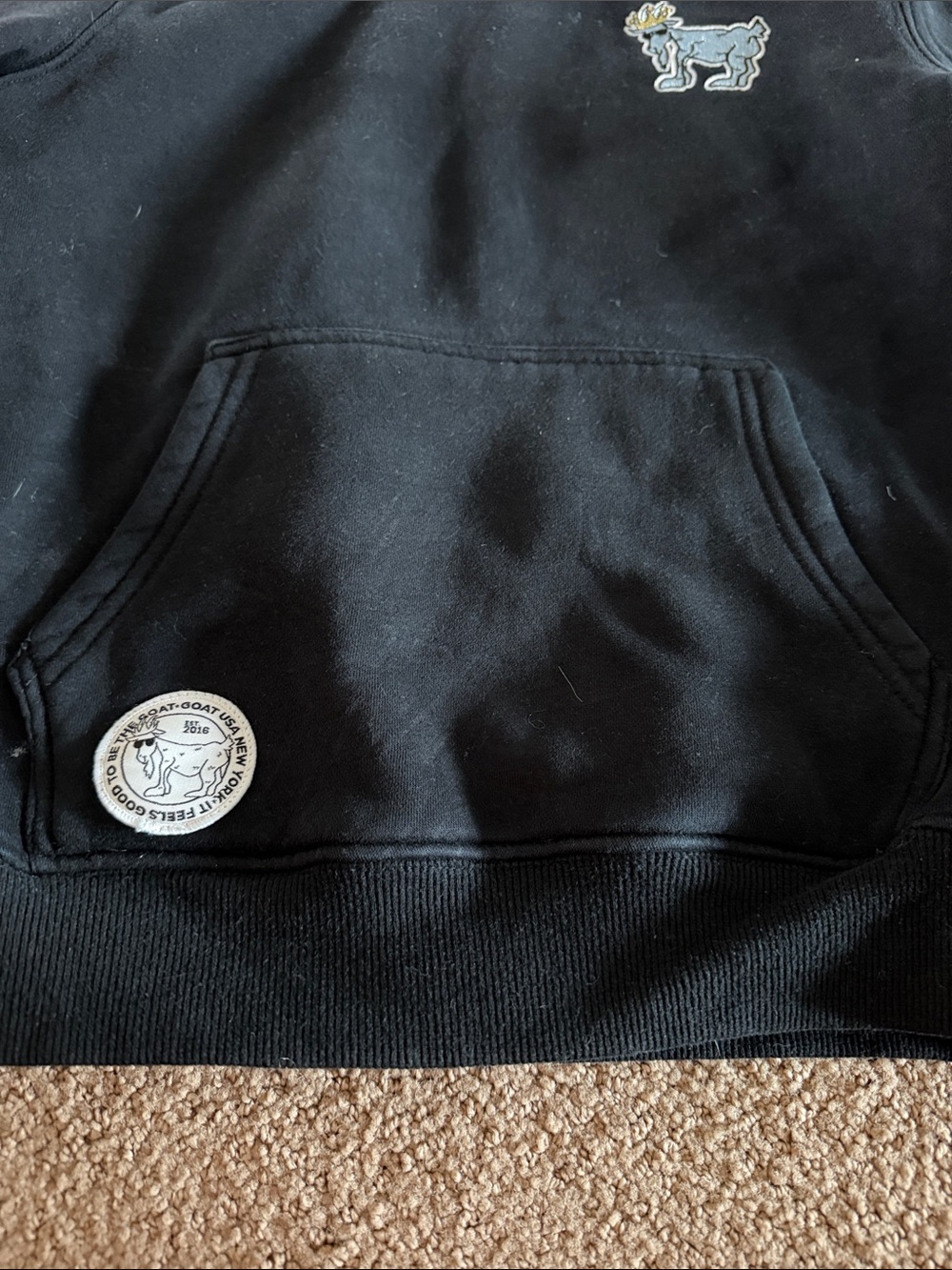 GOAT USA Black Hoodie Youth Medium Embroidered Logo Sweatshirt Kangaroo Pocket - Picture 4 of 6
